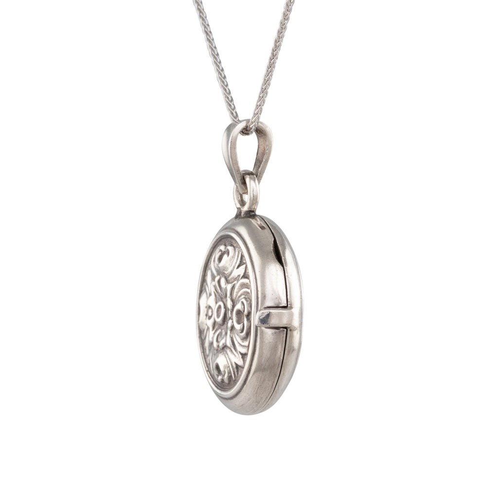 Round Silver Floral Locket