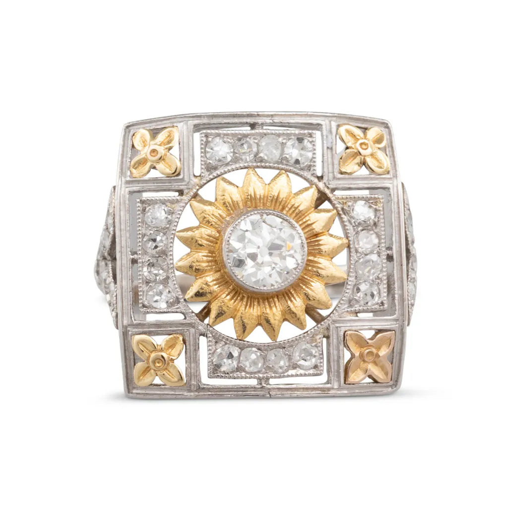 Two Tone Diamond Flower Ring