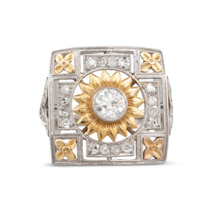 Two Tone Diamond Flower Ring