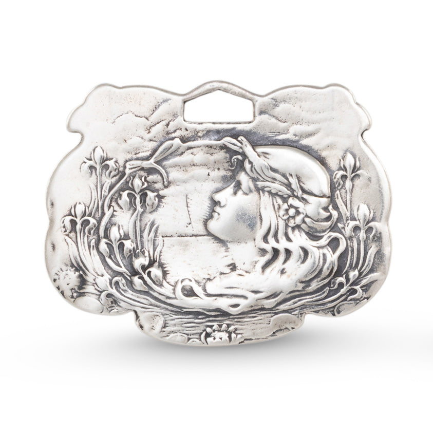 Silver Art Nouveau Luggage Tag