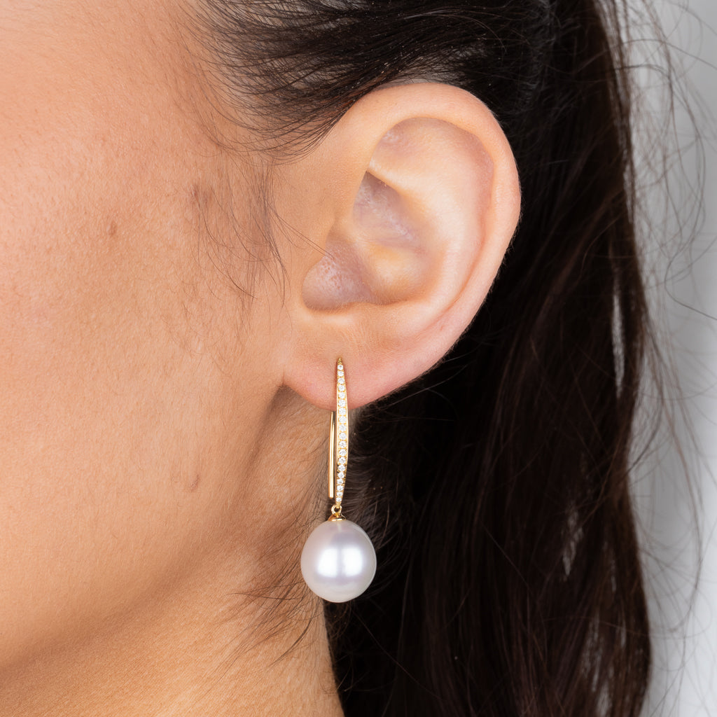 South Sea Pearl & Diamond Hooks