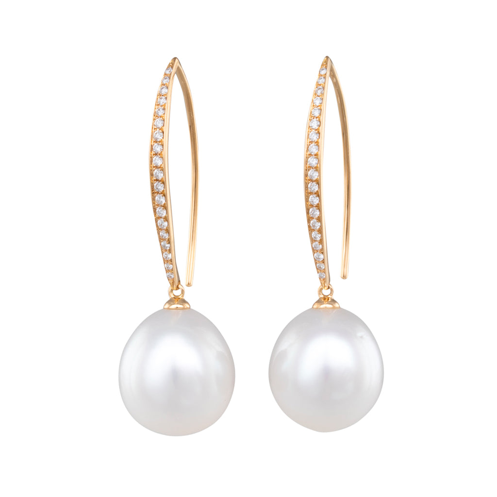 South Sea Pearl & Diamond Hooks