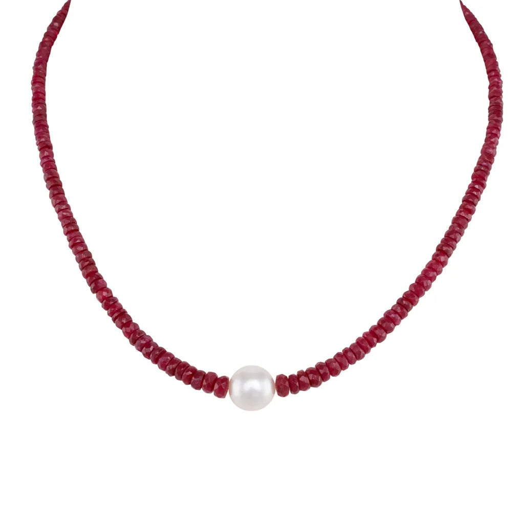 Faceted Ruby & South Sea Necklace