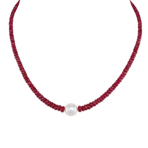Faceted Ruby & South Sea Necklace