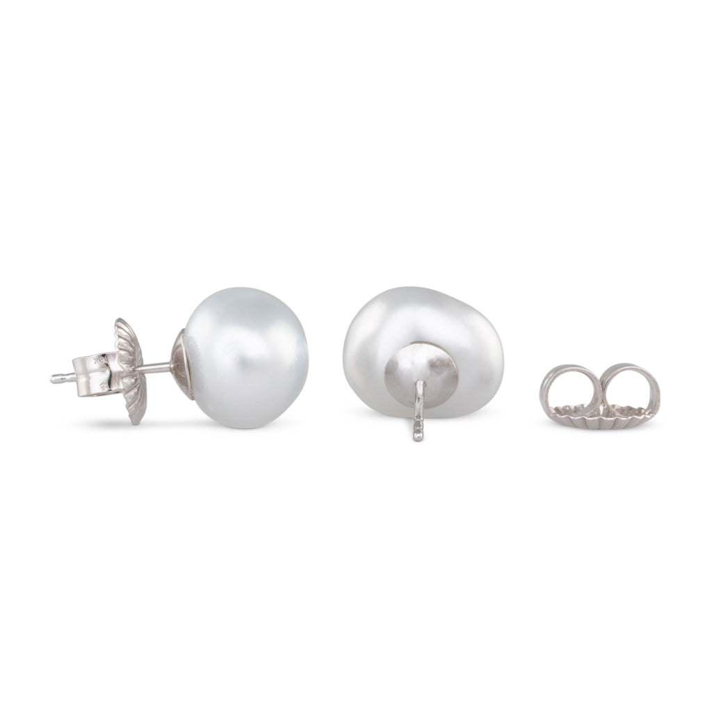 Silver White Pebble South Sea Studs