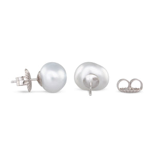 Silver White Pebble South Sea Studs