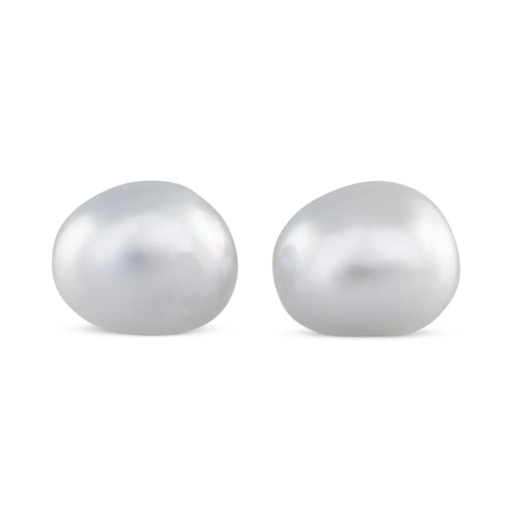 Silver White Pebble South Sea Studs