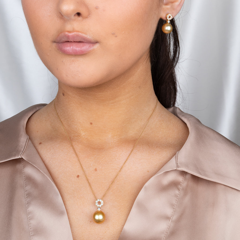 Gold South Sea & Diamond Earrings