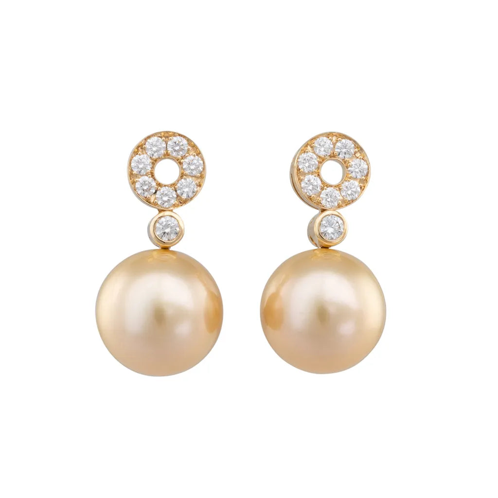 Gold South Sea & Diamond Earrings