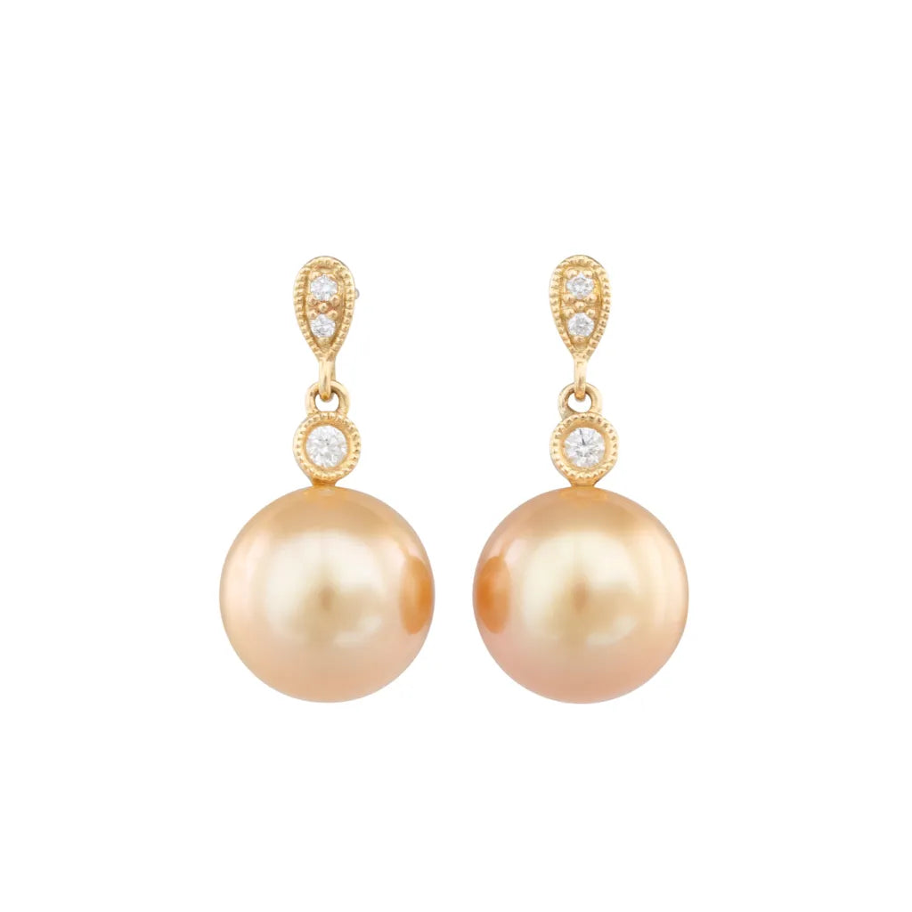 Gold South Sea Diamond Drop Studs