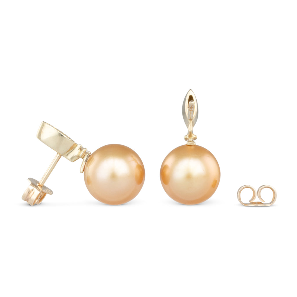 Gold South Sea Stud Drop Earrings