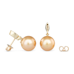Gold South Sea Stud Drop Earrings