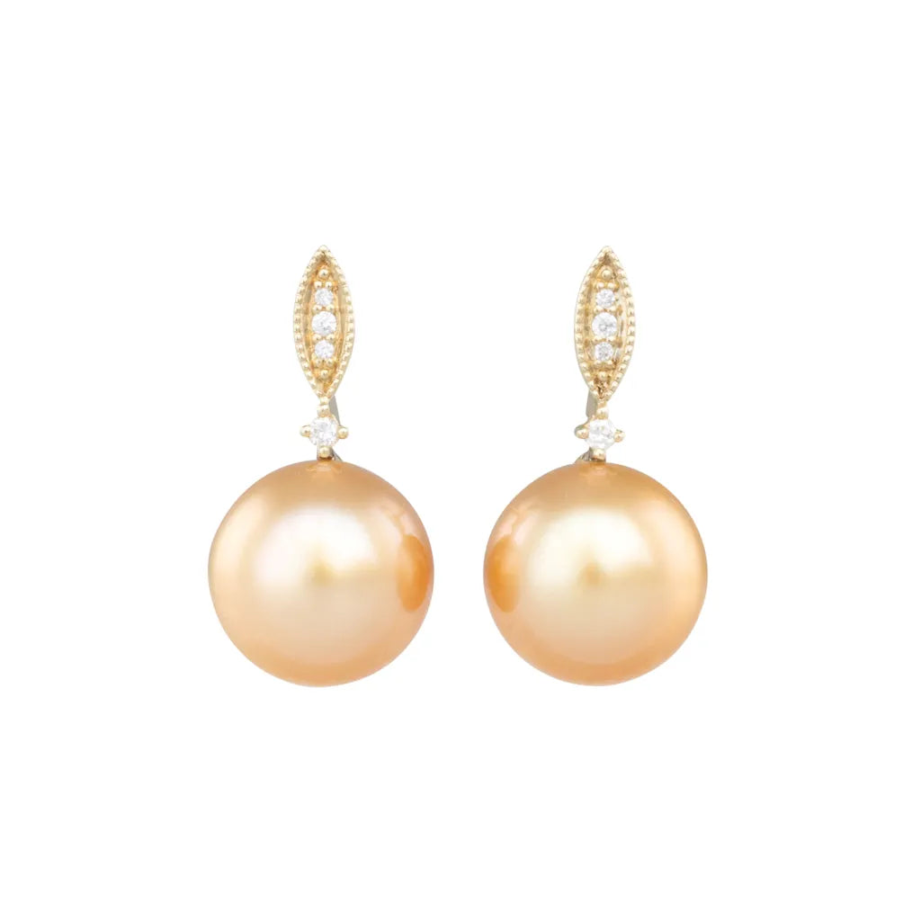 Gold South Sea Stud Drop Earrings