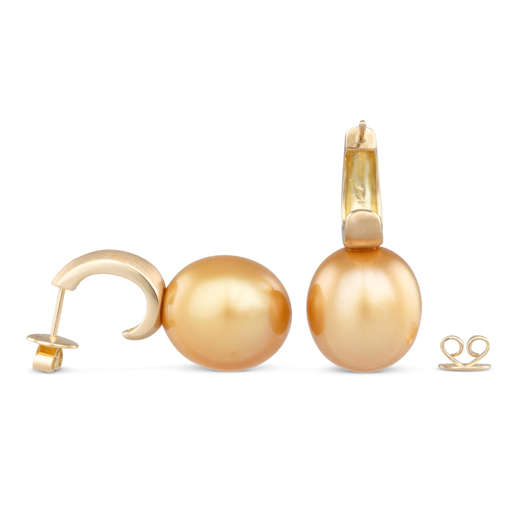Gold South Sea Drop Stud Earrings