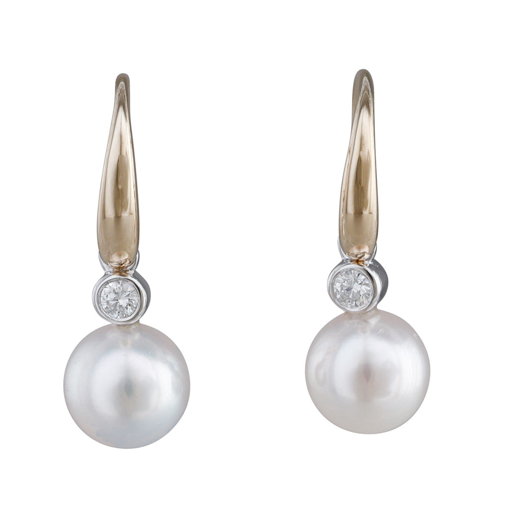 Akoya Pearl & Diamond Hook Earrings