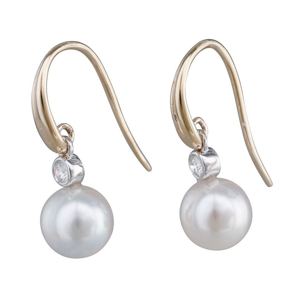 Akoya Pearl & Diamond Hook Earrings