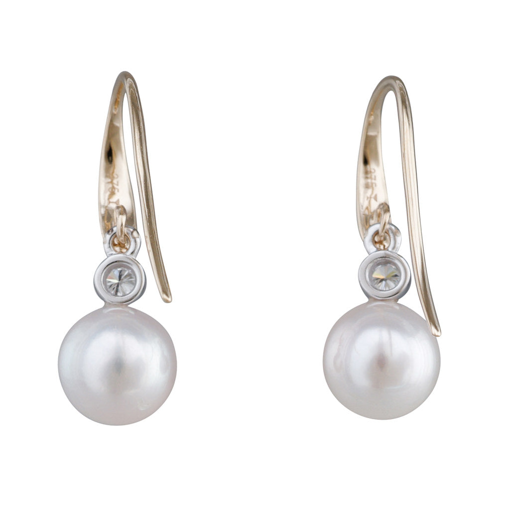 Akoya Pearl & Diamond Hook Earrings