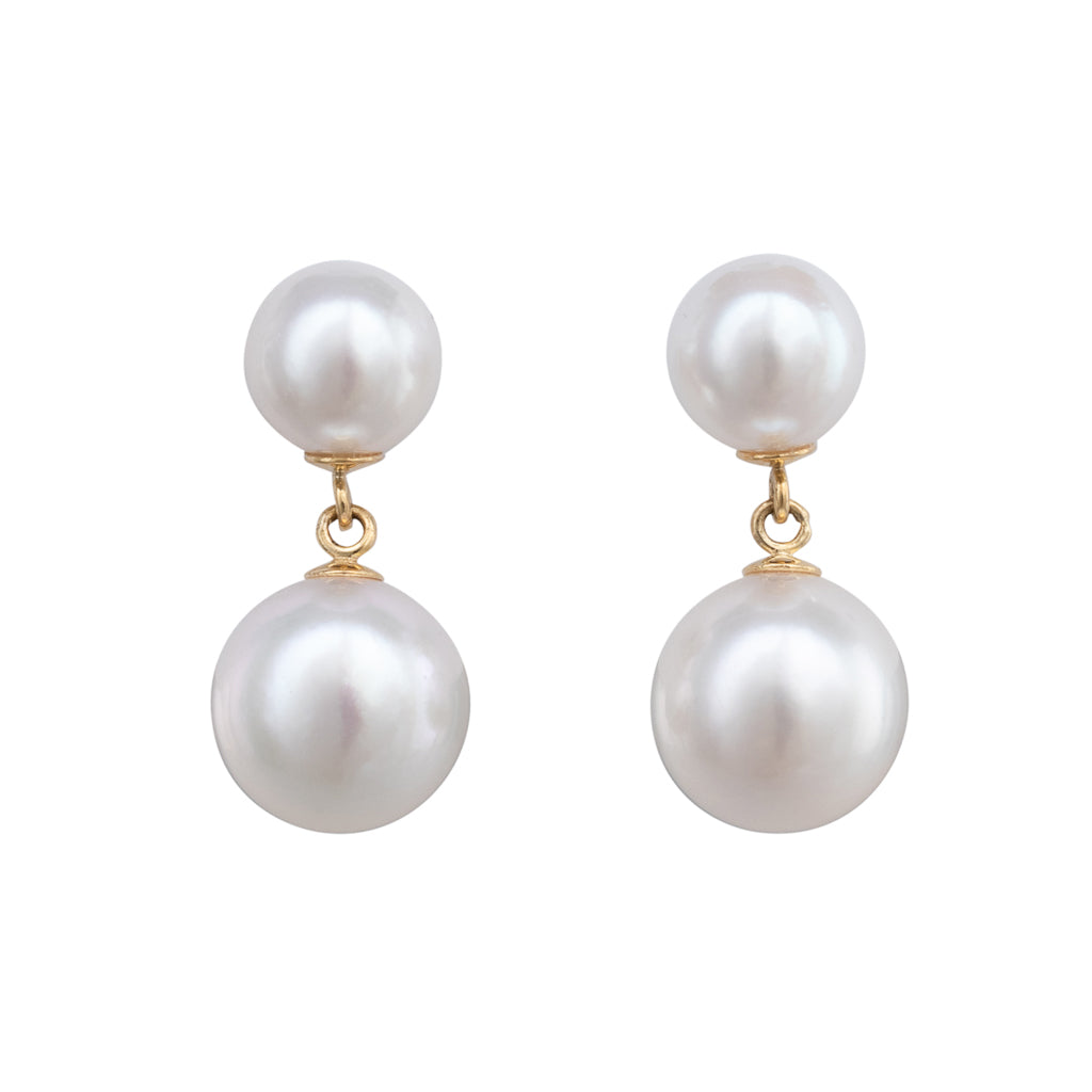 Double Akoya Pearl Drop Studs