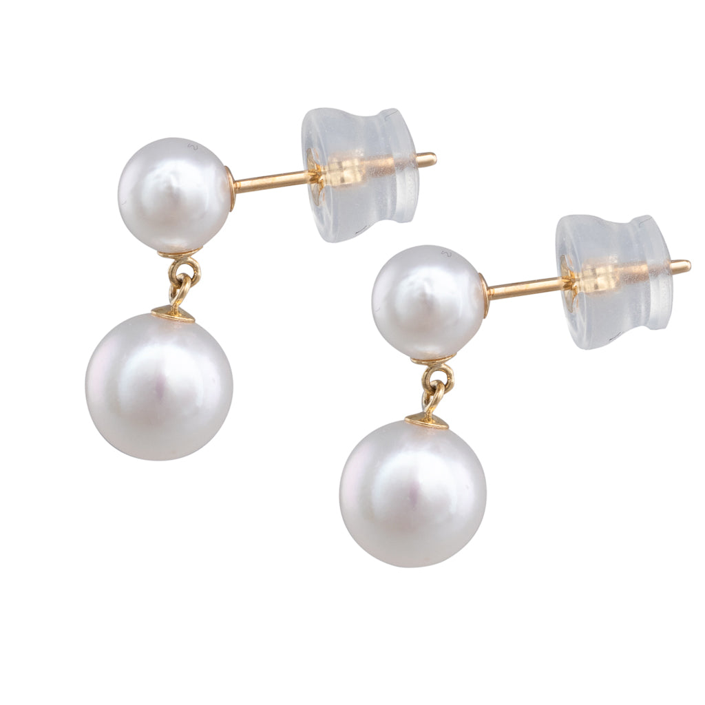 Double Akoya Pearl Drop Studs