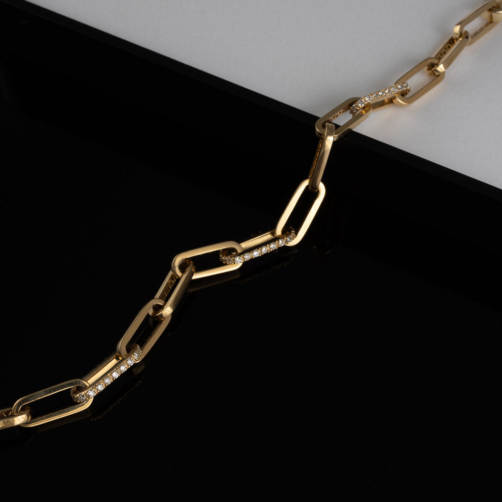 Diamond Set Paper Clip Bracelet