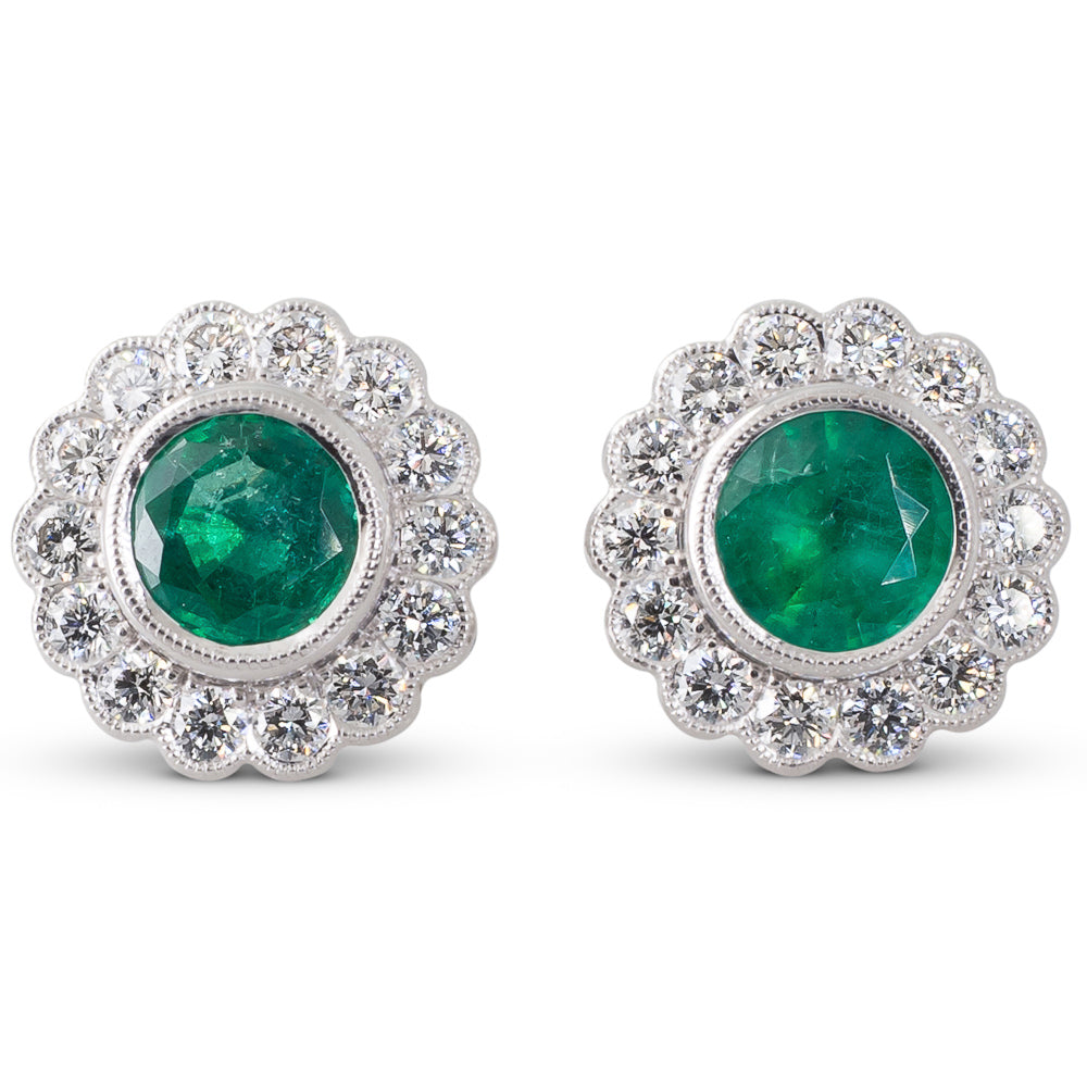 Emerald & Diamond Cluster Earrings