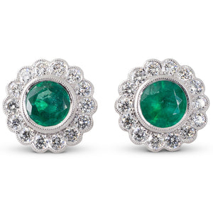 Emerald & Diamond Cluster Earrings