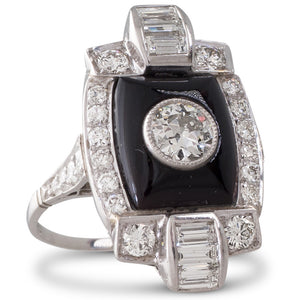 Onyx and Diamond Plaque Ring