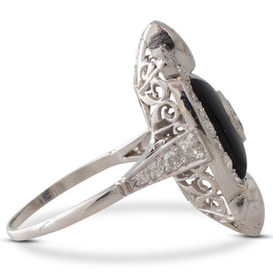 Onyx and Diamond Plaque Ring