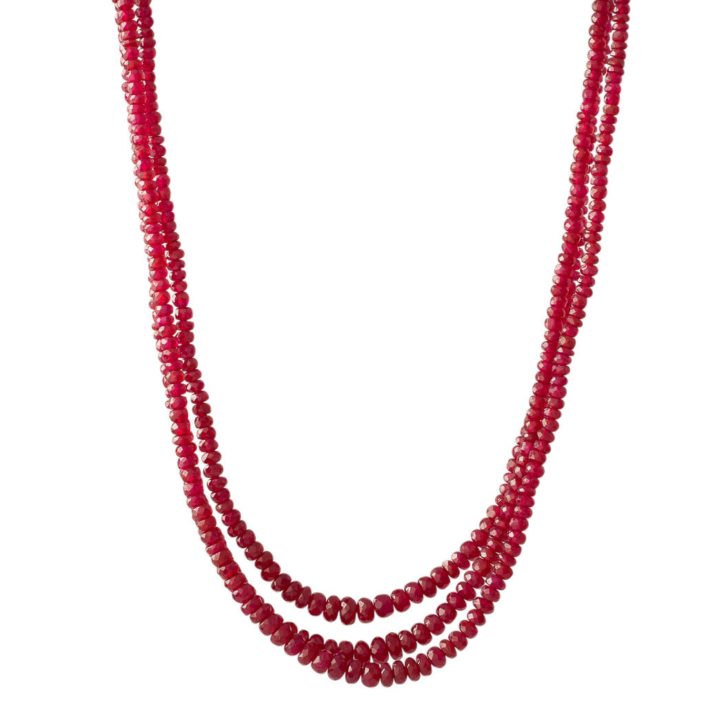 Triple Strand of Faceted Ruby Beads