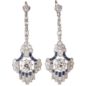 Art Deco Diamond &Sapphire Earrings