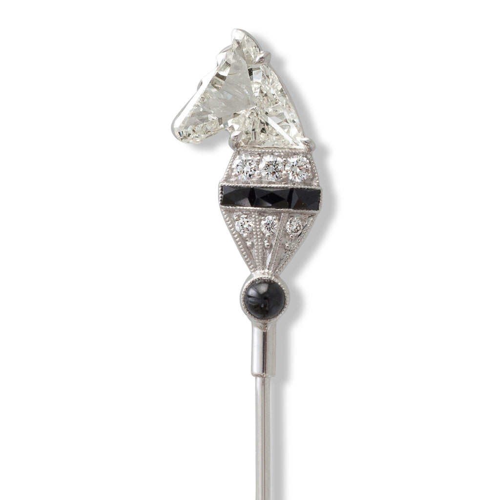 Diamond & Onyx Horsehead Pin