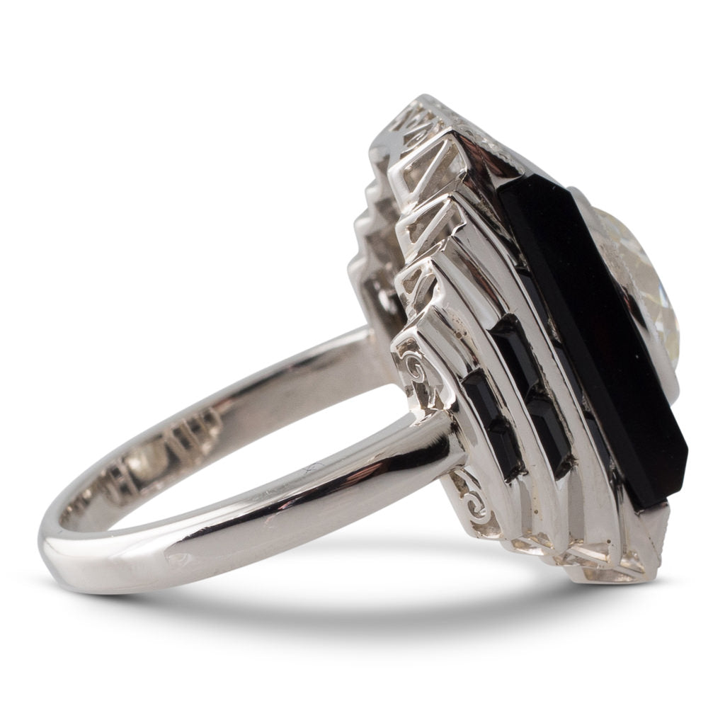 An Onyx & Diamond Plaque Ring
