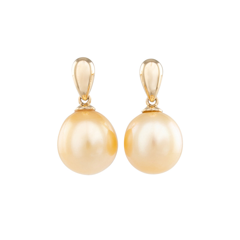 Gold South Sea Drop Stud Earrings