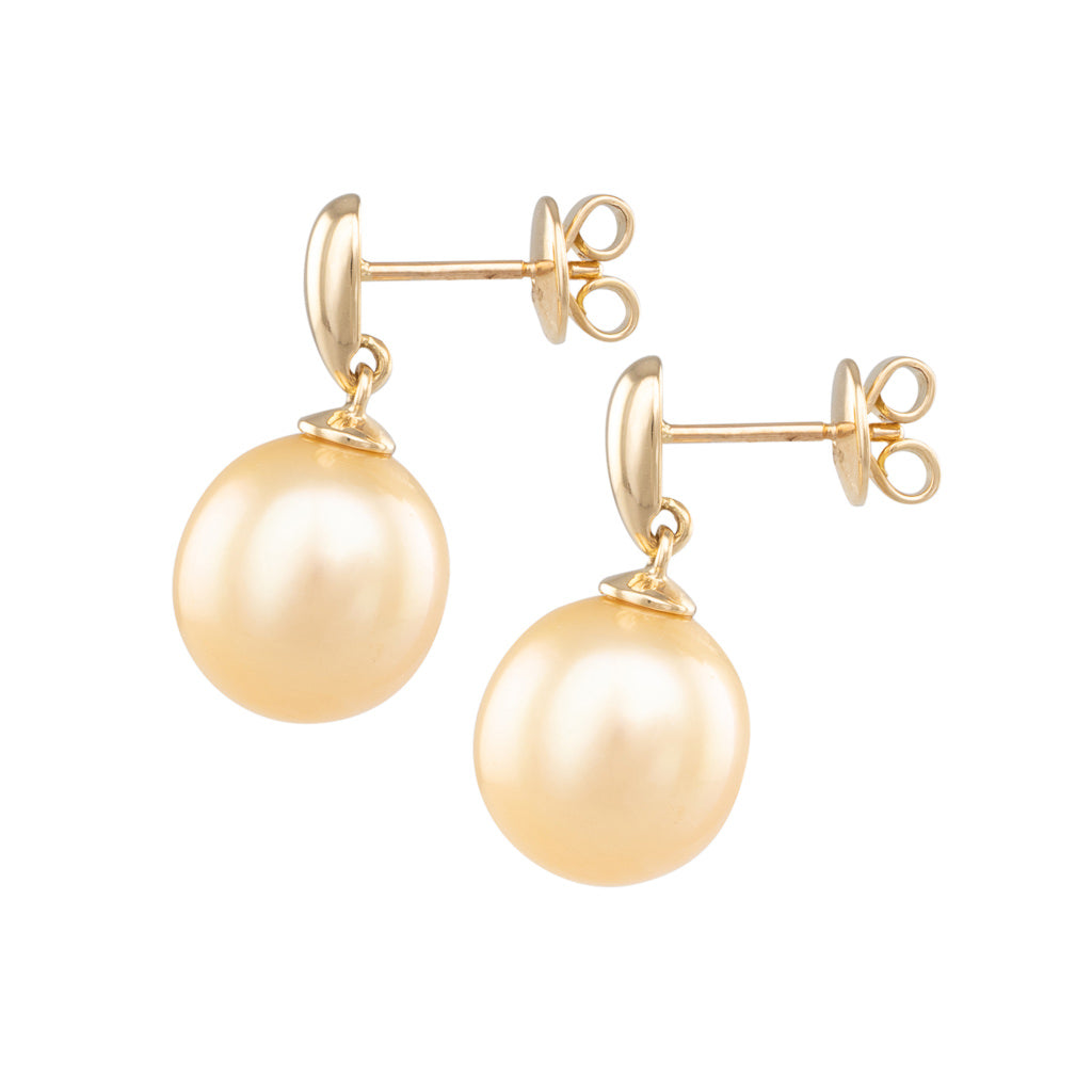 Gold South Sea Drop Stud Earrings