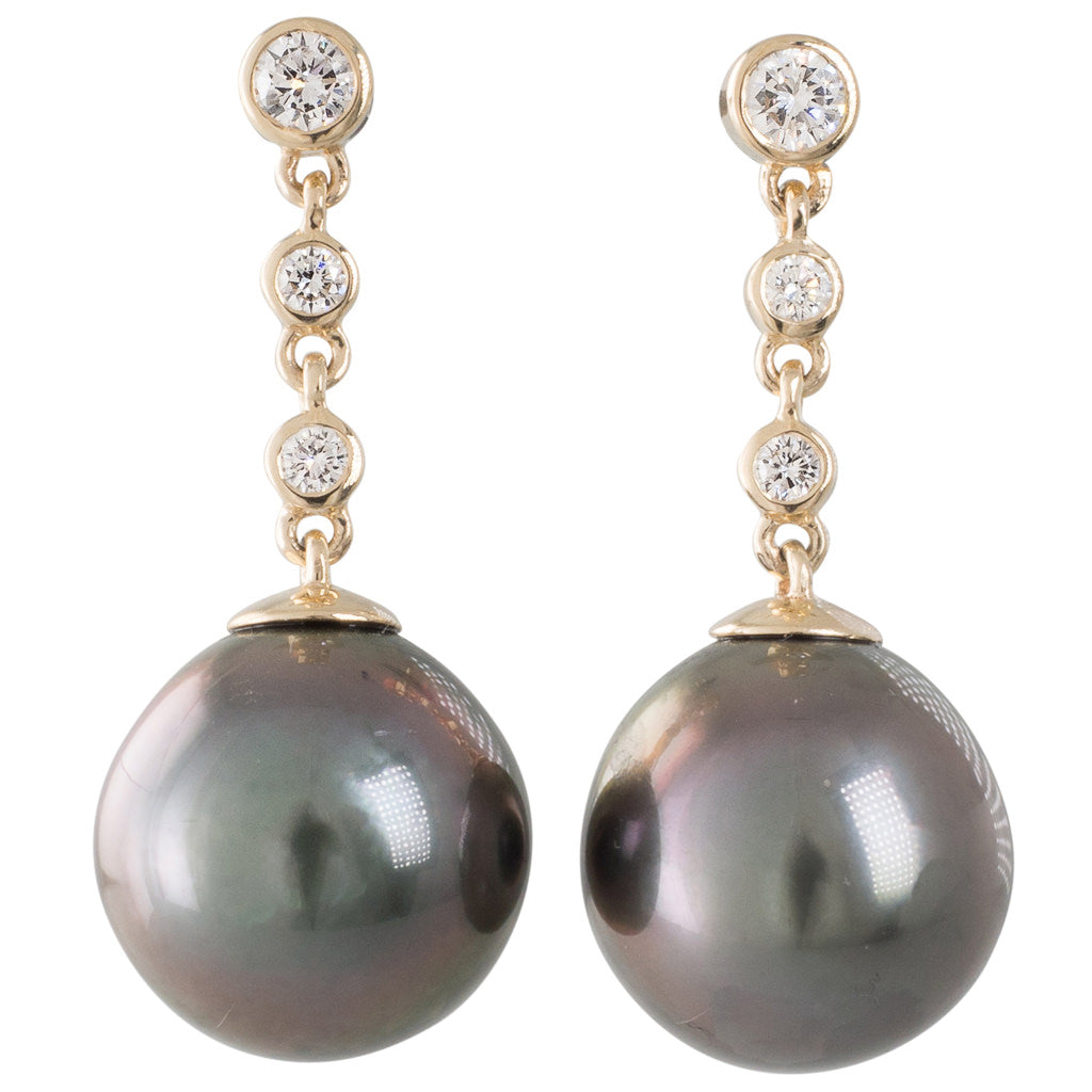 Tahitian Pearl & Diamond Earrings