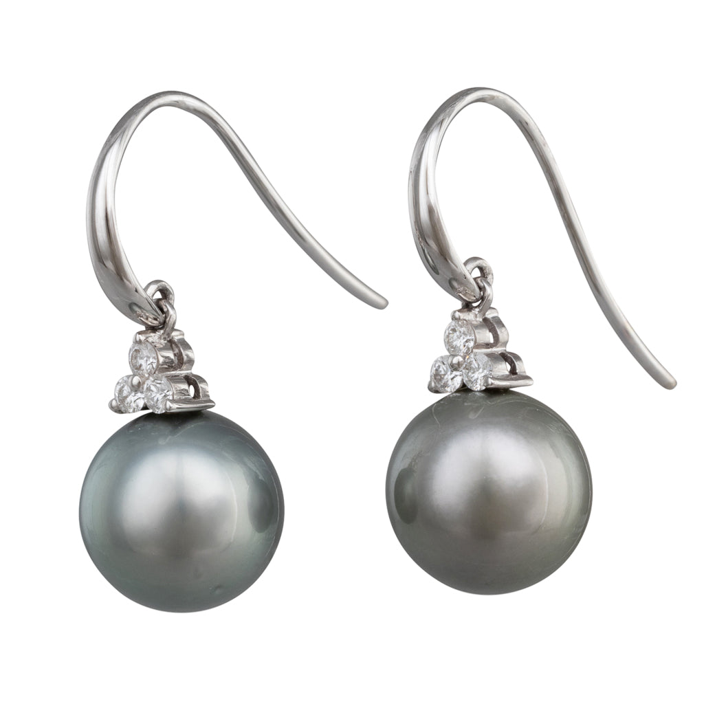 Trio Diamond Tahitian Hook Earrings