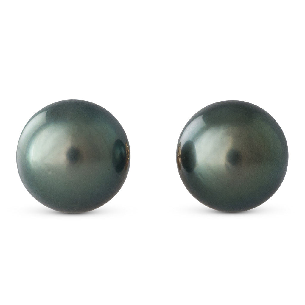 11mm Round Green Tahitian Studs