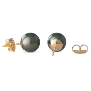 11mm Round Green Tahitian Studs