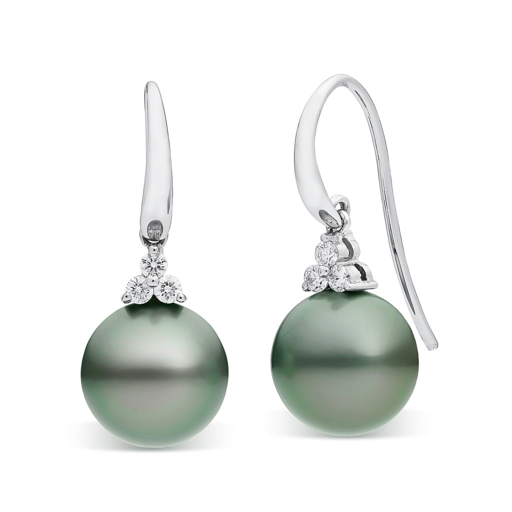 Trio Diamond Tahitian Hook Earrings