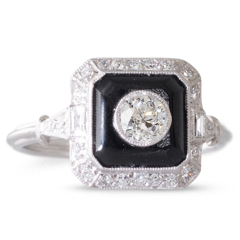 Onyx and Diamond Octagonal Ring