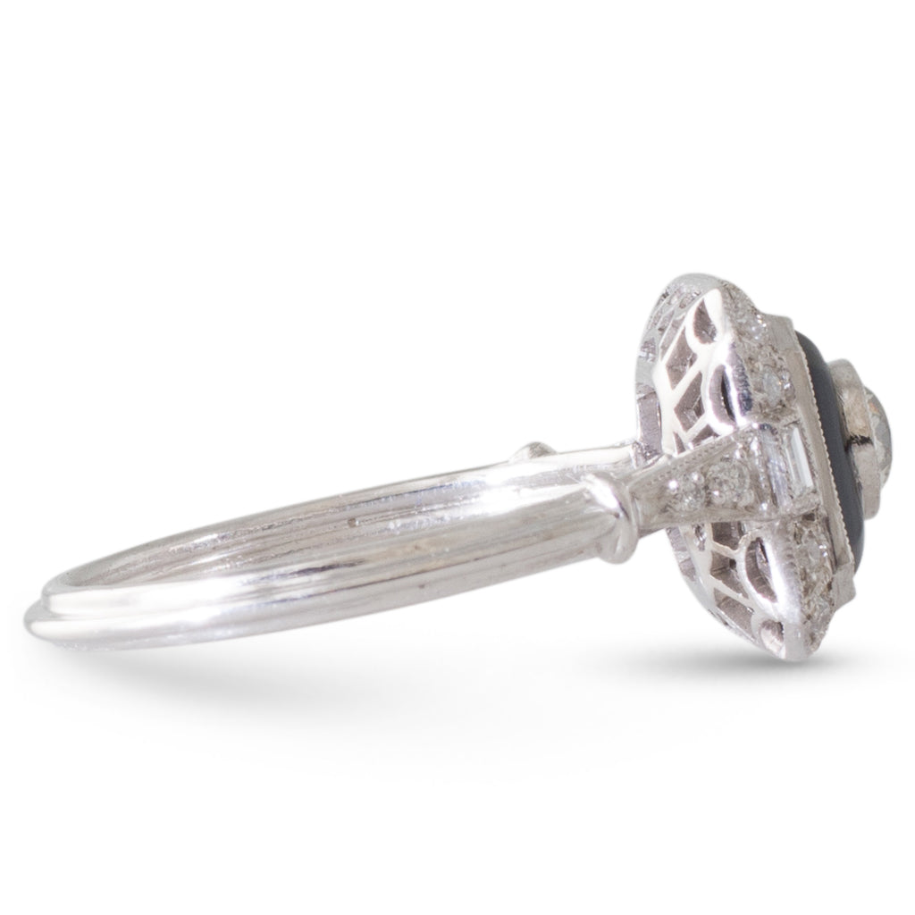 Onyx and Diamond Octagonal Ring