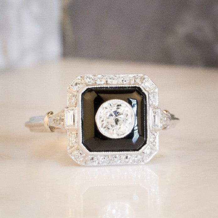Onyx and Diamond Octagonal Ring