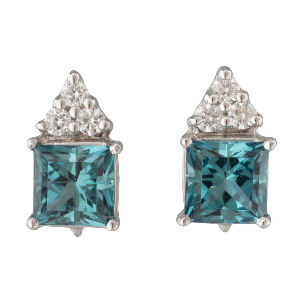 Blue Tourmaline & Diamond Earrings