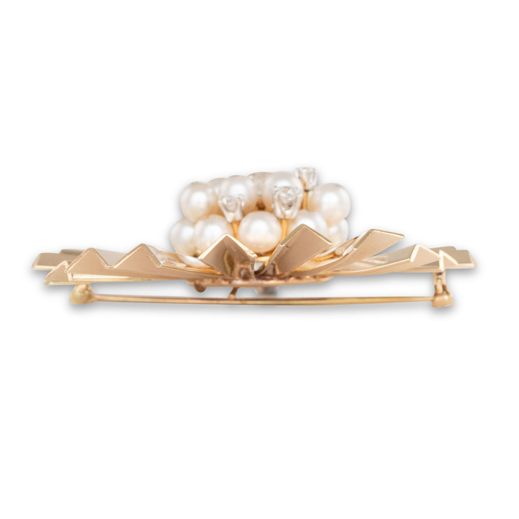 Sunburst Pearl & Diamond Brooch