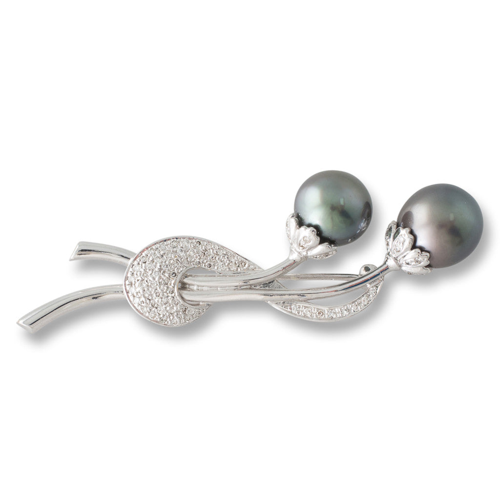 Diamond and Pearl Floral Brooch
