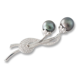 Diamond and Pearl Floral Brooch