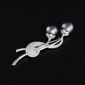 Diamond and Pearl Floral Brooch