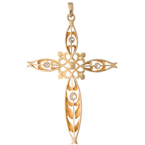 Art Nouveau Diamond & Pearl Cross
