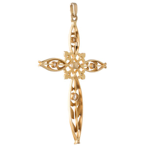 Art Nouveau Diamond & Pearl Cross