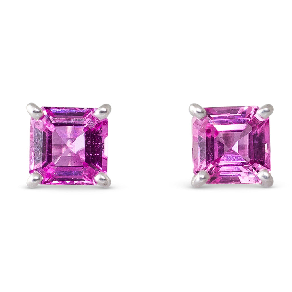 Square Pink Sapphire Studs